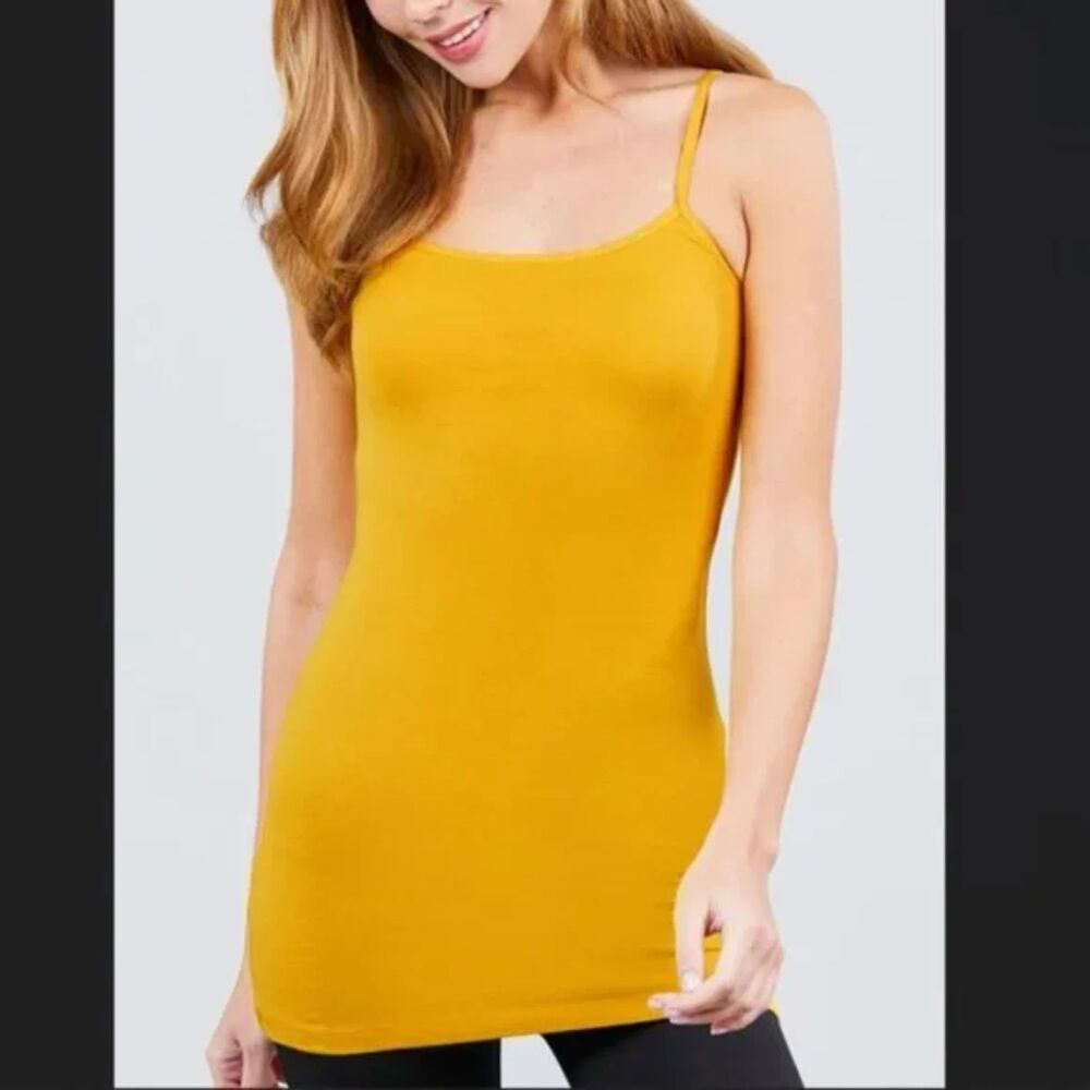 Basic Layering Tank Camisole Longer Length Mustard Yellow Medium